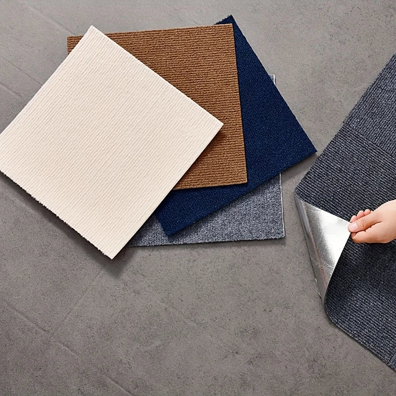 Selbstklebende Teppichfliesen zum Zuschneiden für Schlafzimmer, Arbeitszimmer und Büro – 30 × 30 cm, fleckenbeständig, 5 bis 30 Stück, 6 Farben