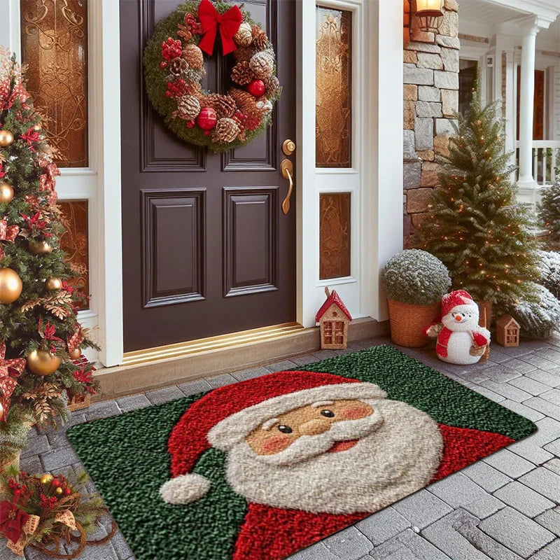 Weihnachtliche Fußmatte mit Weihnachtsmann- und Festmotiven für Haustür und Eingang – 40 × 60 cm, beflockt, rutschfest, farbbeständig, 6 Motive