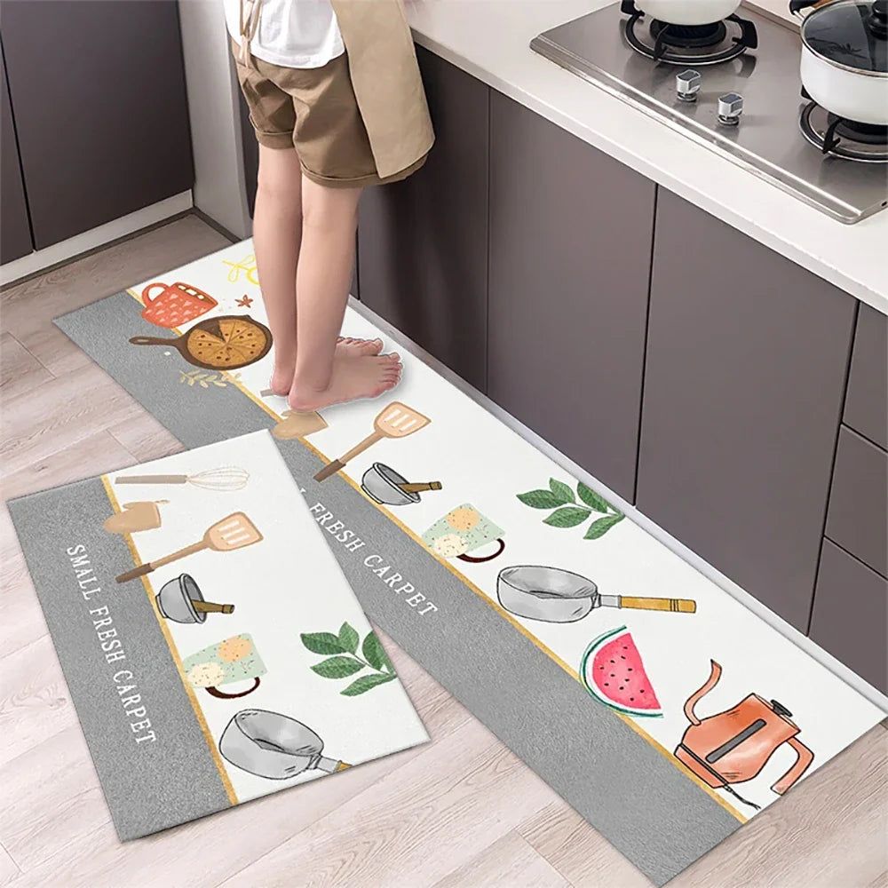 Langer Küchenläufer aus Kristallsamt für Küche, Flur und Wohnzimmer – 40 × 60 bis 50 × 160 cm, bedruckt, saugfähig, rutschfest, PVC-Rücken, 25 Motive
