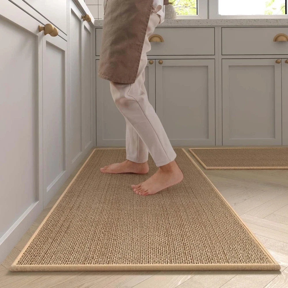Küchenläufer in Sisal-Optik mit Gummirücken für Küche und Eingang – 44 × 75 bis 45 × 180 cm, gewebt, eingefasste Kante, rutschfest, Braun oder Grau