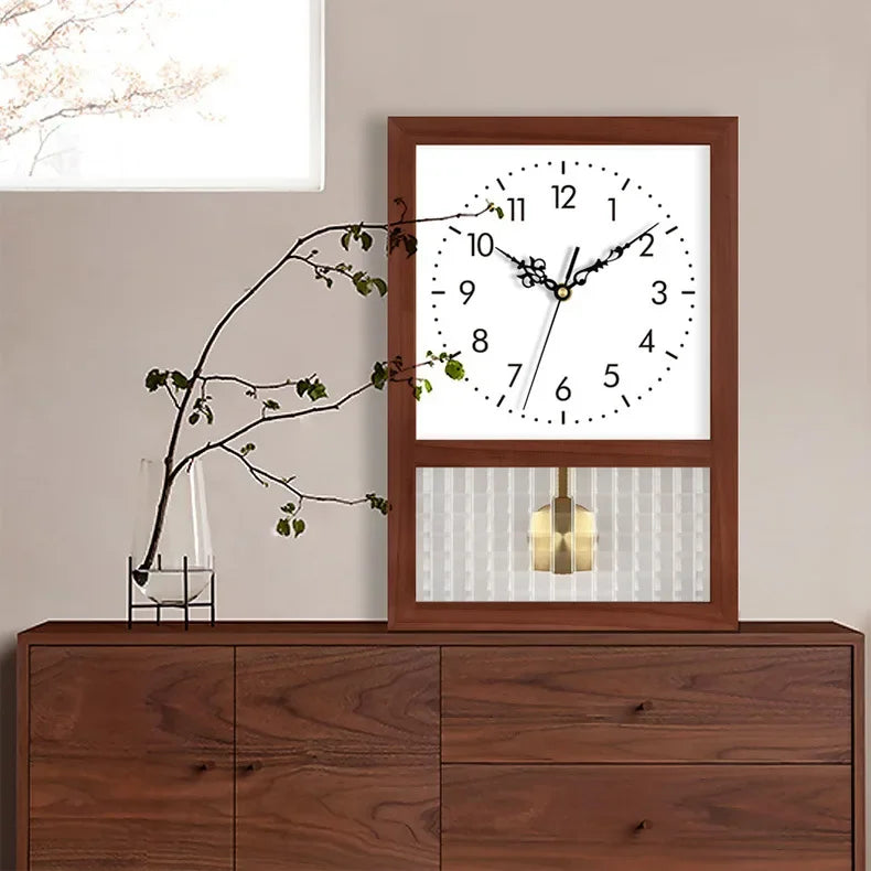 Pendel-Wanduhr aus Massivholz im japanischen Retro-Stil für Wohnzimmer und Arbeitszimmer – ca. 30 × 20 × 7 cm, lautloses Uhrwerk, 8 Ausführungen