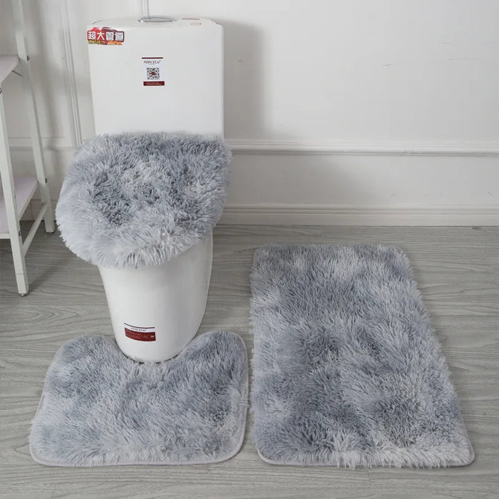 WC-Garnitur mit Deckelbezug, WC-Vorlage und Badematte aus Acryl-Hochflor für das Badezimmer – 3-teilig, meliert, saugfähig, rutschfest, 6 Farben