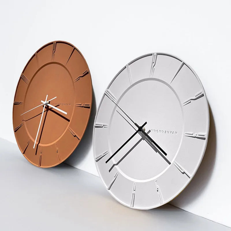 Minimalistische Wanduhr aus Beton im nordischen Stil für Wohnzimmer und Arbeitszimmer – Ø ca. 38 cm, geräuschlos, ohne Bohren, Orange oder Beige