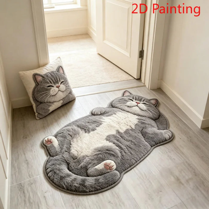 Weiche Fußmatte in Katzenform mit Cartoon-Motiv für Eingang und Kinderzimmer – 40 × 60 bis 60 × 90 cm, rutschfest, auch als Bettvorleger, 7 Motive