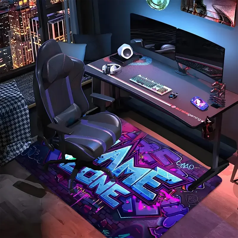 Bunter Teppich mit Gamepad-Muster im Gaming-Look für Wohnzimmer und Schlafzimmer – 40 × 60 bis 120 × 160 cm, Flanell, rutschfest, 4 Motive