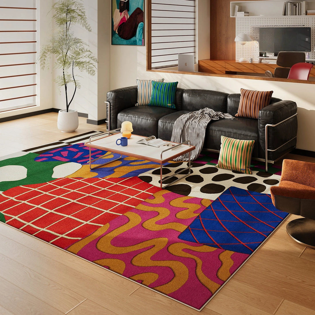 Teppich in Dopamin-Farben mit abstraktem Wellenmuster für Schlafzimmer, Wohnzimmer und Garderobe – 80 × 120 bis 200 × 300 cm, rutschfest, 12 Motive