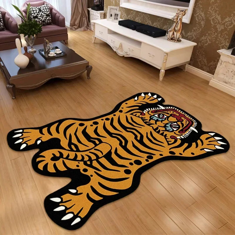 Teppich mit Cartoon-Tiger-Motiv für Wohnzimmer, Sofa und Schlafzimmer – 40 × 60 bis 100 × 150 cm, schmutzabweisend, verschleißfest, waschbar, 5 Motive