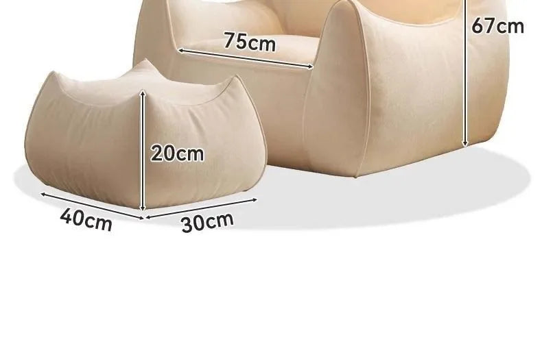 Sitzsack-Sessel mit Fußhocker und EPS-Füllung für Wohnzimmer, Schlafzimmer und Balkon – 80 × 70 × 60 cm, schmutzabweisend, 3 Farben