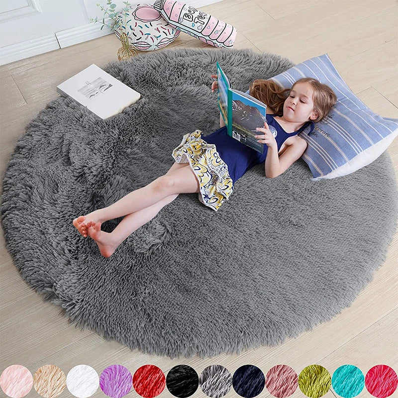 Runder Shaggy-Teppich für Mädchenzimmer, Schlafzimmer und Wohnzimmer – Ø 60 bis 200 cm, flauschig, zottelig, rutschfeste Noppen, 10 Farben