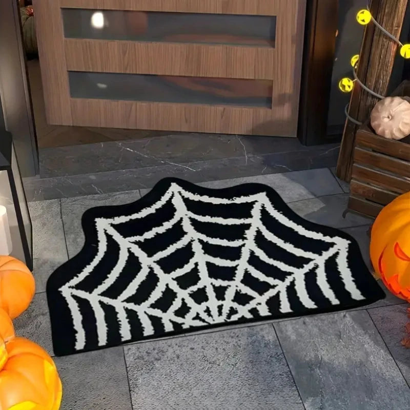 Halloween-Teppich mit Fledermaus- oder Spinnennetz-Motiv für Bad und Wohnzimmer – 40 × 60 oder 50 × 80 cm, Wildlederoptik, rutschfest, Schwarz