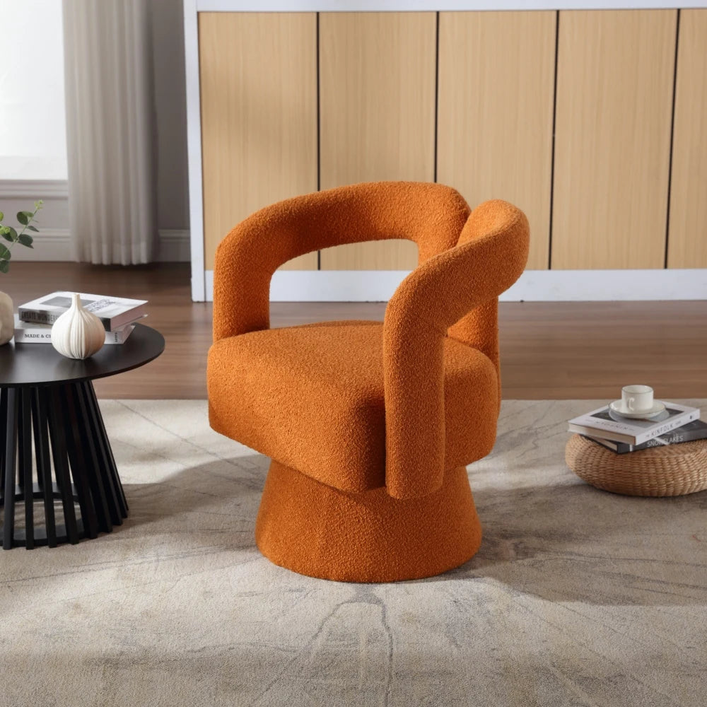 Drehbarer Bouclé-Sessel mit runder Form und breiten Armlehnen für Wohnzimmer und Schlafzimmer – 360° drehbar, 67 × 55 × 74 cm, 4 Farben