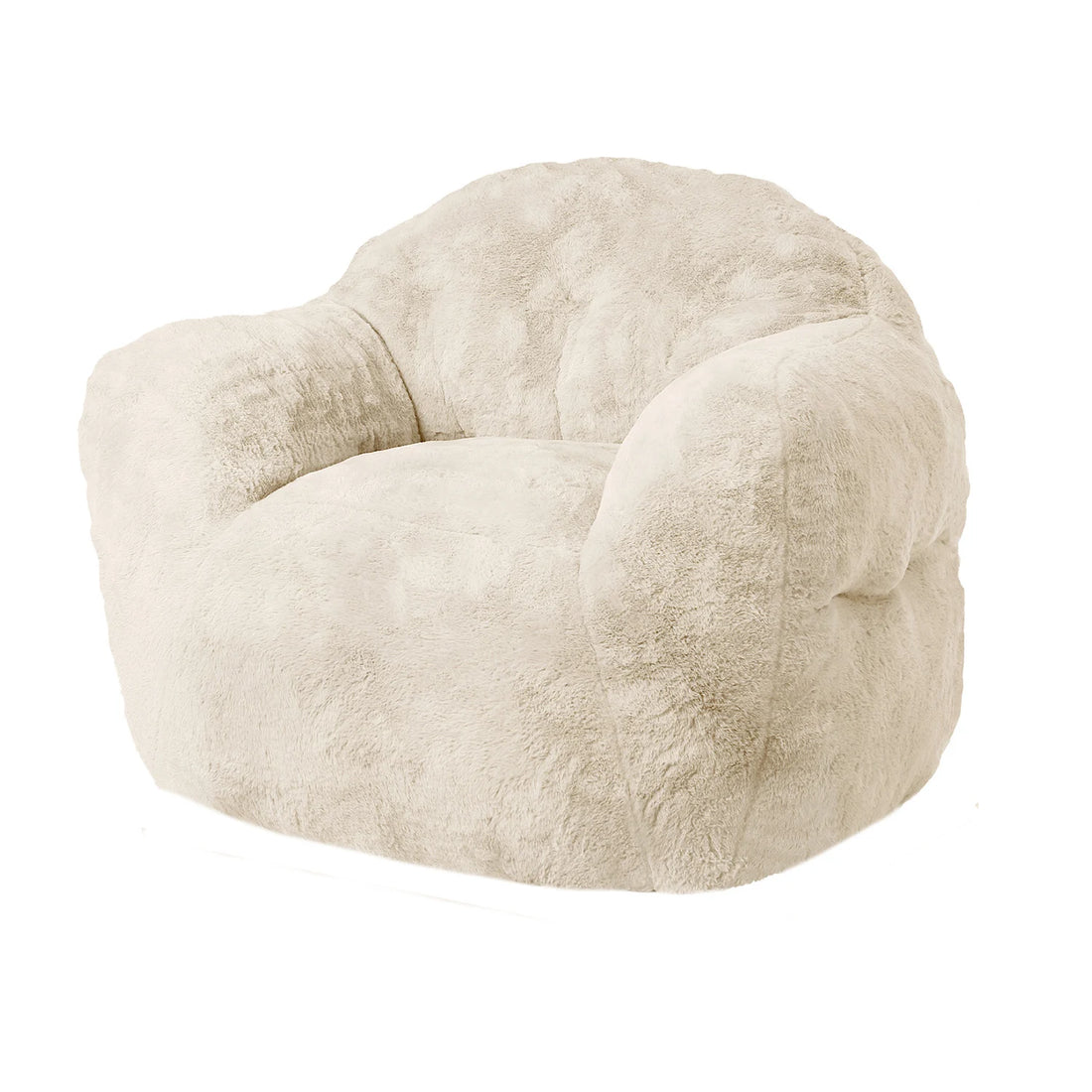 Übergroßer Sitzsack-Sessel mit Rückenlehne und Armlehnen für Wohnzimmer und Schlafzimmer – 129,5 × 104 × 83,8 cm, Schaumstofffüllung, Plüsch, Beige