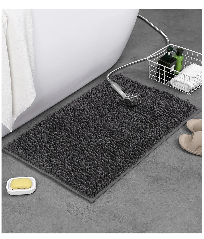 Flauschige Chenille-Badematte für Badezimmer und WC – 40 × 60 oder 50 × 80 cm, rechteckig, saugfähig, rutschfest, 8 Farben