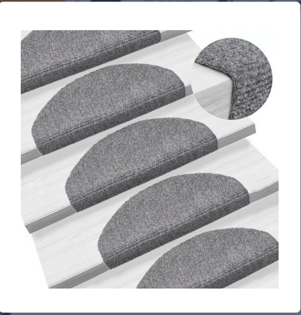 Selbstklebende Stufenmatten aus Polyester für Treppenstufen – 65 × 21 cm, halbrund, schalldämmend, pflegeleicht, 15er-Set, 3 Farben