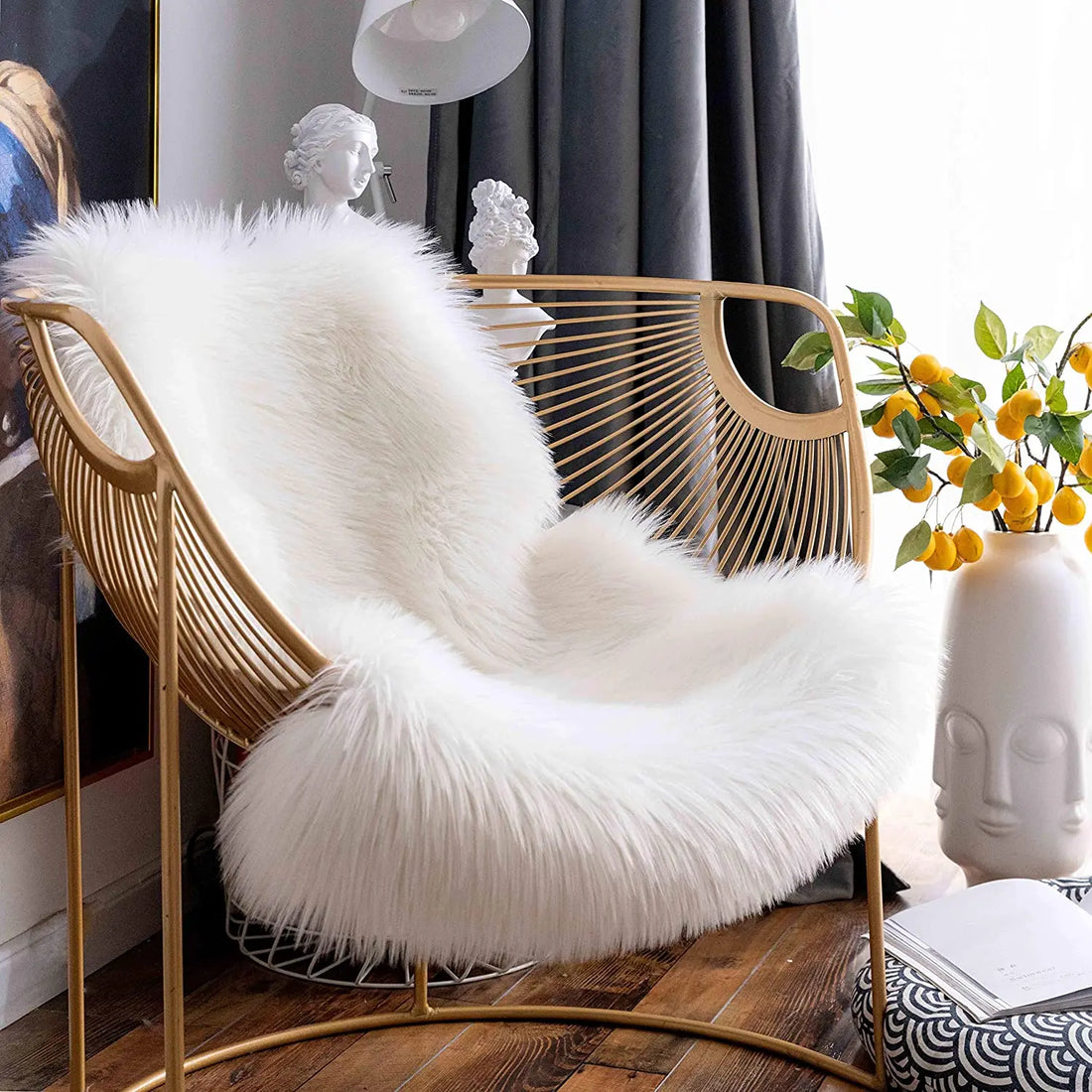 Kunstfell-Teppich in Schaffell-Optik mit langem Flor für Wohnzimmer, Schlafzimmer und Sofa – 45 × 65 bis 80 × 220 cm, 5–6 cm Flor, 10 Farben