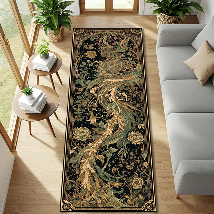 Vintage-Läufer mit botanischem Meerjungfrauen- und Blumenmotiv im Jugendstil für Flur und Wohnzimmer – 40 × 60 bis 50 × 150 cm, Flanell, 4 Motive