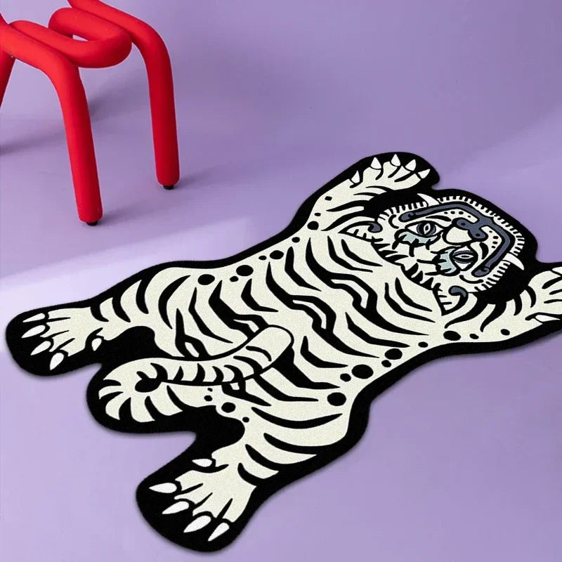 Teppich in Tigerform mit Cartoon-Motiv für Wohnzimmer, Kinderzimmer und Nachttisch – 50 × 80 bis 100 × 150 cm, Flanell, rutschfest, 5 Motive