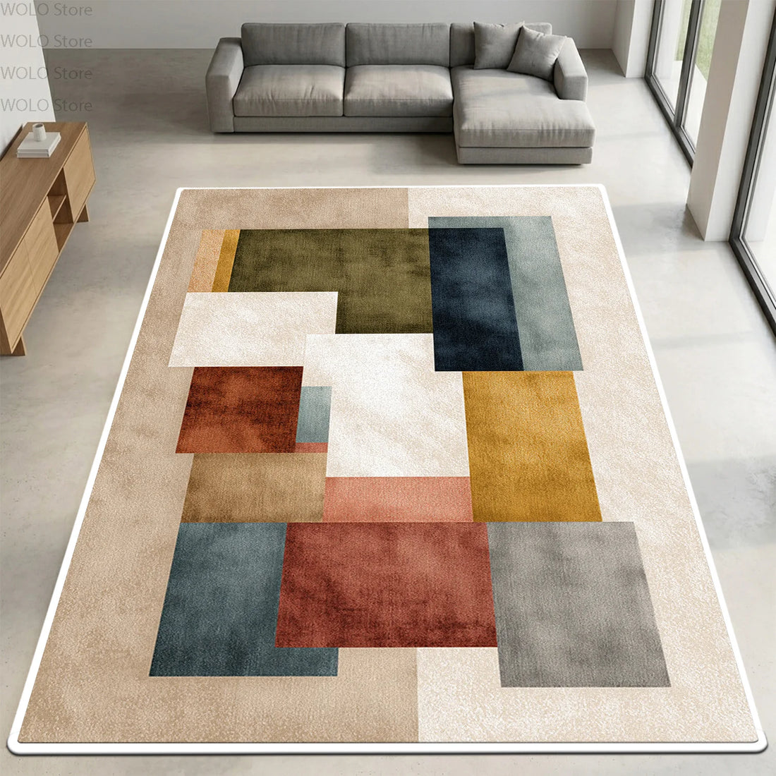 Moderner Teppich mit geometrischem Farbblock-Muster für Wohnzimmer und Schlafzimmer – 50 × 80 bis 200 × 400 cm, rutschfest, waschbar, 11 Motive