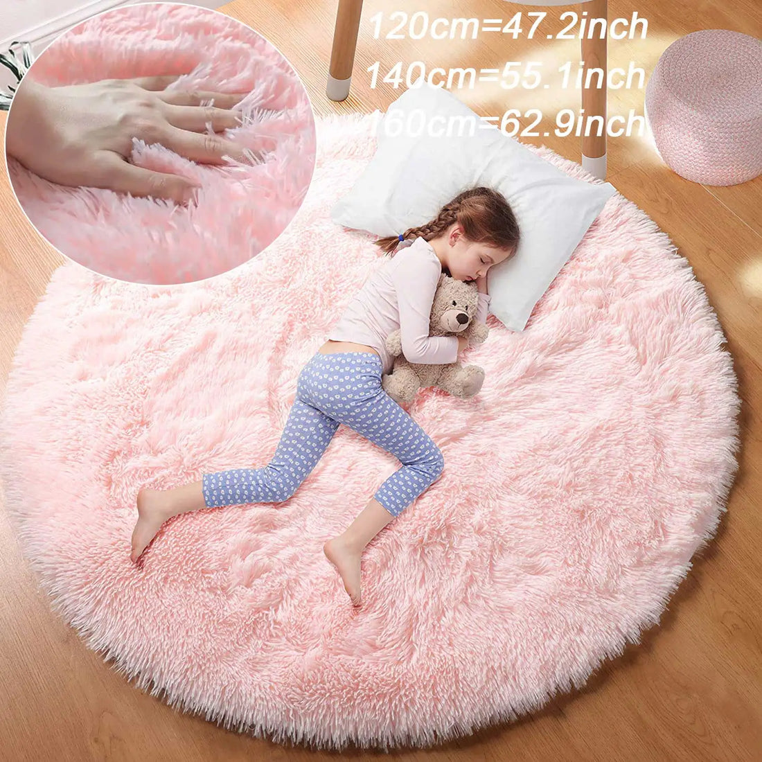 Runder Plüsch-Hochflorteppich für Kinderzimmer, Spielzimmer und Wohnzimmer – Ø 100 bis 160 cm, Memoryschaum, rutschfest, waschbar, 6 Farben