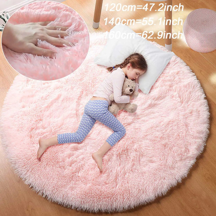 Runder Plüsch-Hochflorteppich für Kinderzimmer, Spielzimmer und Wohnzimmer – Ø 100 bis 160 cm, Memoryschaum, rutschfest, waschbar, 6 Farben