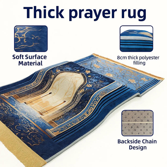 Gepolsterter Gebetsteppich mit Vintage-Muster und Quasten für Wohnzimmer und Gebetsecke – 70 × 110 cm, 8 cm dick, Samtdruck, rutschfest, 6 Farben