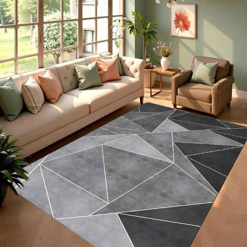 Geometrischer Teppich in Grau und Gelb mit kontrastierenden Linien für Wohn- und Schlafzimmer – 30 × 50 bis 50 × 80 cm, Flanell, rutschfest, 4 Motive