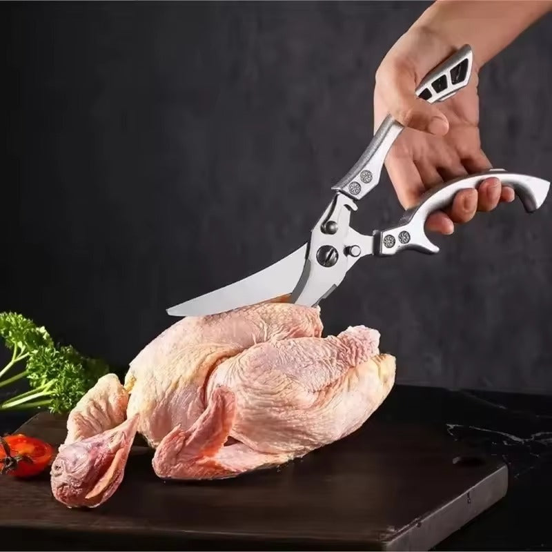 Geflügelschere aus Edelstahl mit Feder und Sicherheitsverschluss zum Zerlegen von Fleisch und Fisch – 3,5 mm Klinge, Fischschupper, Flaschenöffner