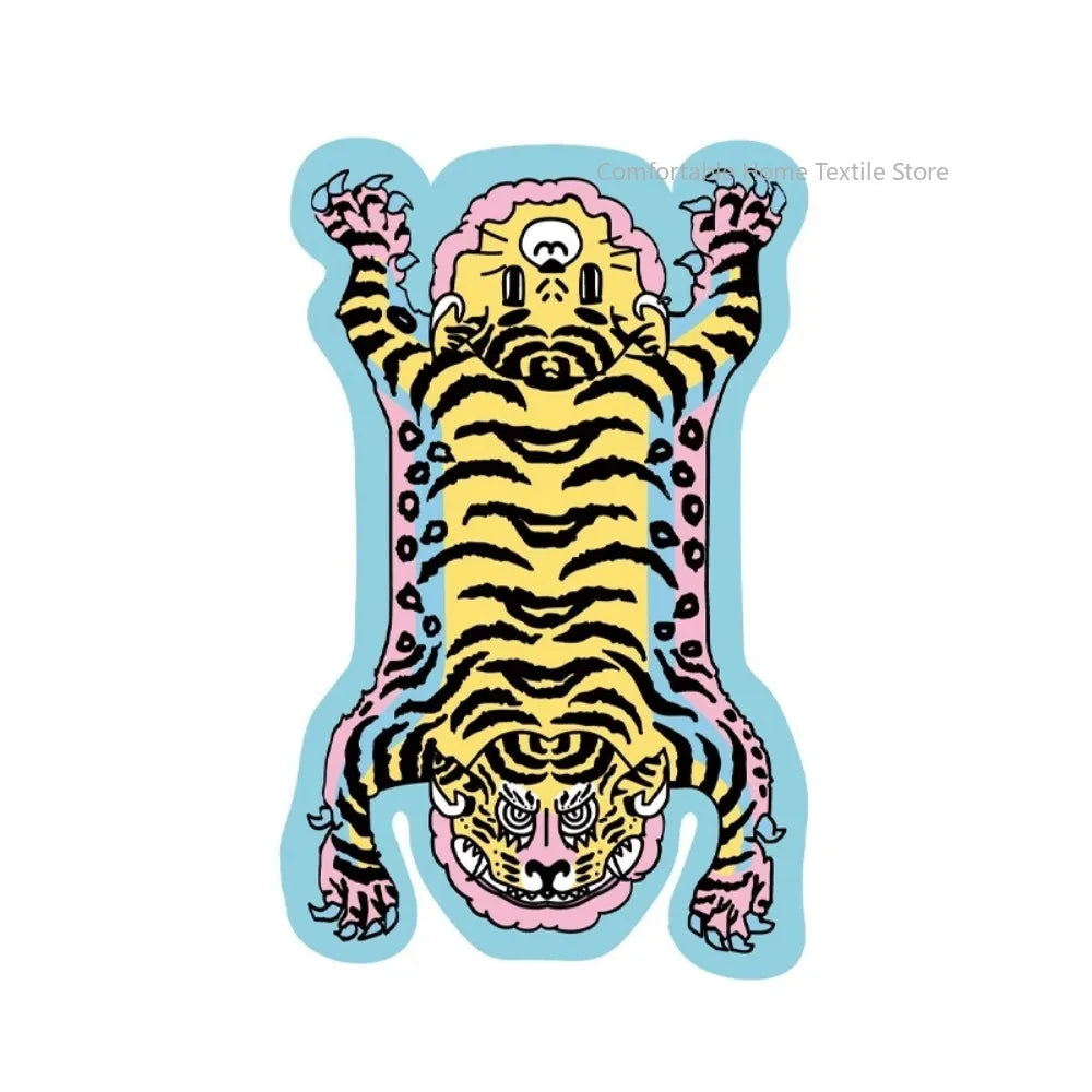 Teppich in Tigerform im Cartoon-Stil für Wohnzimmer, Schlafzimmer und Babyzimmer – 60 × 90 bis 200 × 400 cm, Flanell, rutschfest, waschbar, 14 Motive