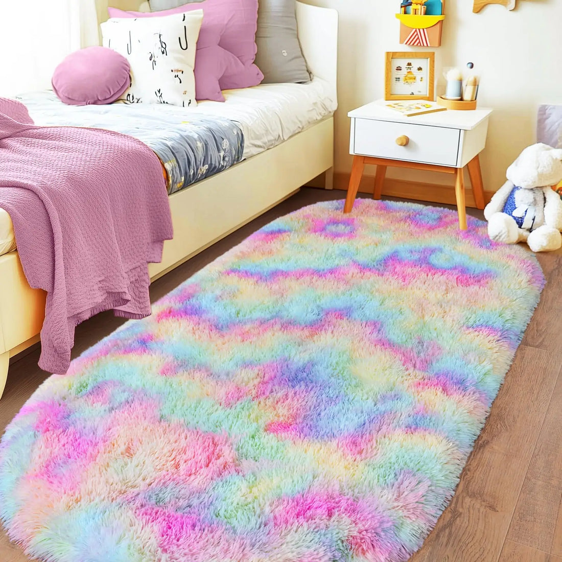 Ovaler Plüschteppich in Batik-Optik für Schlafzimmer, Kinderzimmer und Wohnzimmer – 40 × 60 bis 160 × 230 cm, ca. 4 cm Flor, rutschfest, 10 Farben