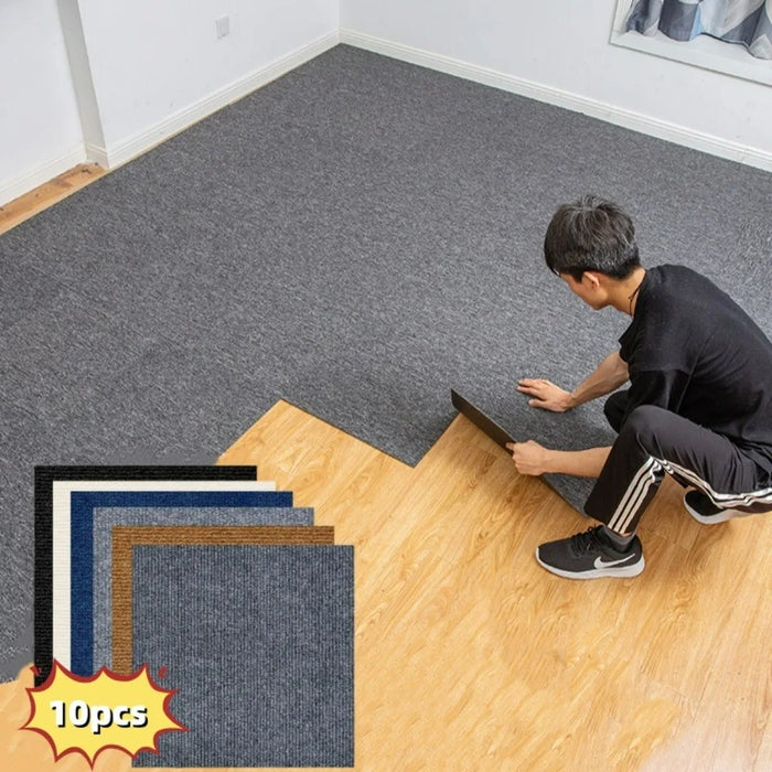 Selbstklebende Teppichfliesen im 10er-Set für Wohnzimmer und Schlafzimmer – 30 × 30 oder 40 × 40 cm, schalldämmend, rutschfest, 7 Farben