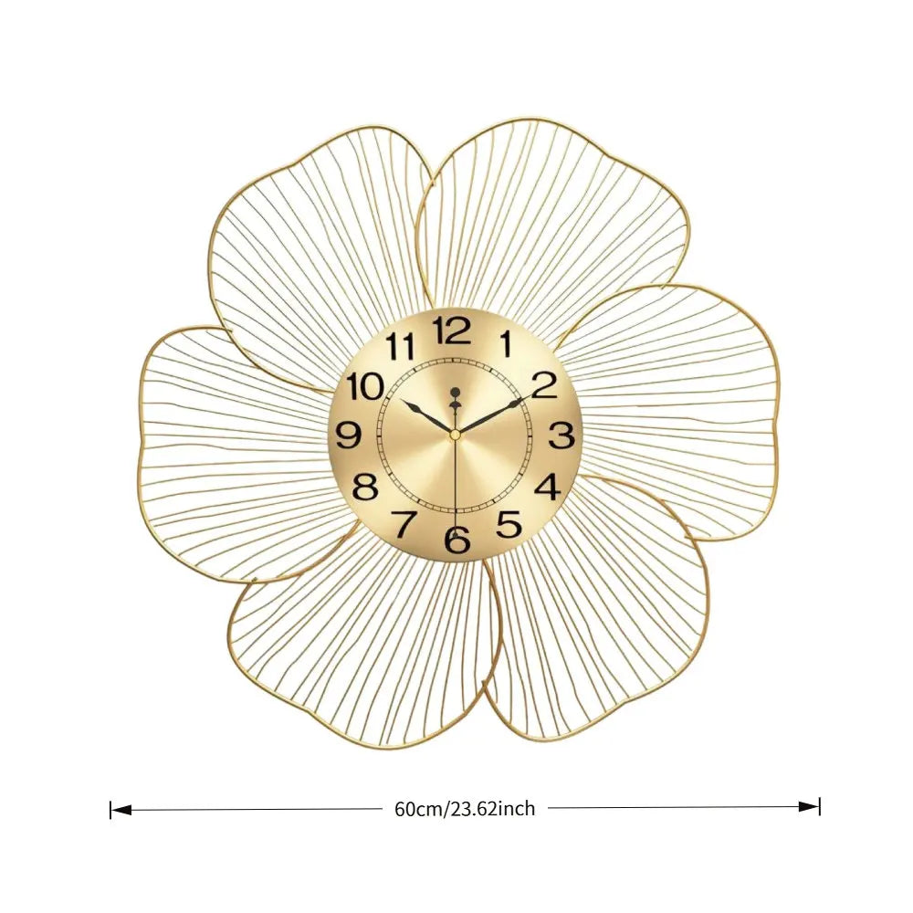 Metall-Wanduhr mit Blumenmuster im nordischen Stil für Wohnzimmer und Esszimmer – 60 × 60 cm, rund, lautloses Quarzwerk, ohne Ticken