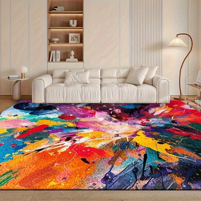 Moderner Teppich im abstrakten Ölgemälde-Look mit bunten Farbspritzern für Wohnzimmer und Eingang – 40 × 60 bis 120 × 160 cm, Kristallsamt, rutschfest