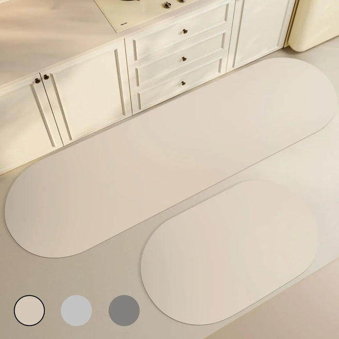 Einfarbige Kieselgur-Küchenmatte in Lederoptik für Küche, Eingang und Bad – 40 × 60 bis 50 × 160 cm, saugfähig, rutschfest, 6 Ausführungen