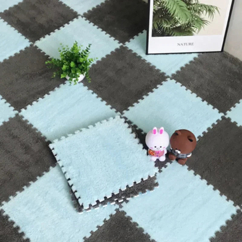 Plüsch-Puzzlematte für Kinder als Spielteppich für Kinderzimmer und Schlafzimmer – Fliesen 30 × 30 × 1 cm, EVA-Schaumkern, 10 oder 20 Stück, 23 Farben