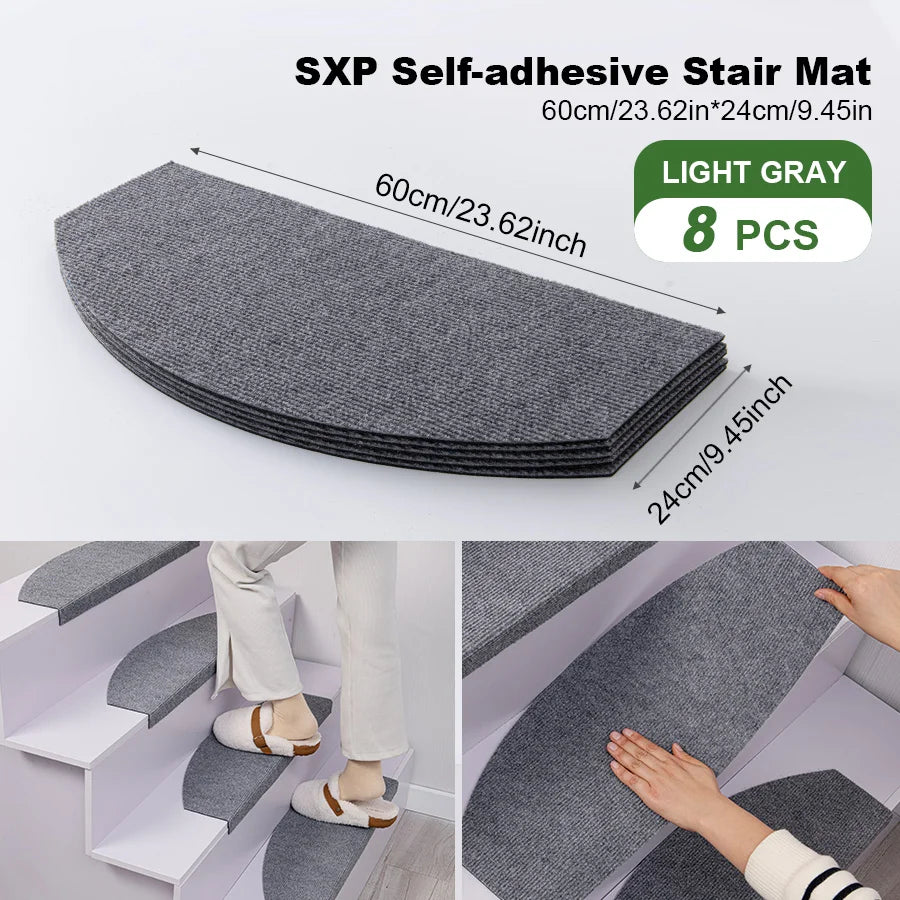 Halbrunde selbstklebende Stufenmatten im 8er-Set für Treppen im Innenbereich – je 60 × 24 cm, 4 mm dick, rutschfest, einfarbig, 11 Farben