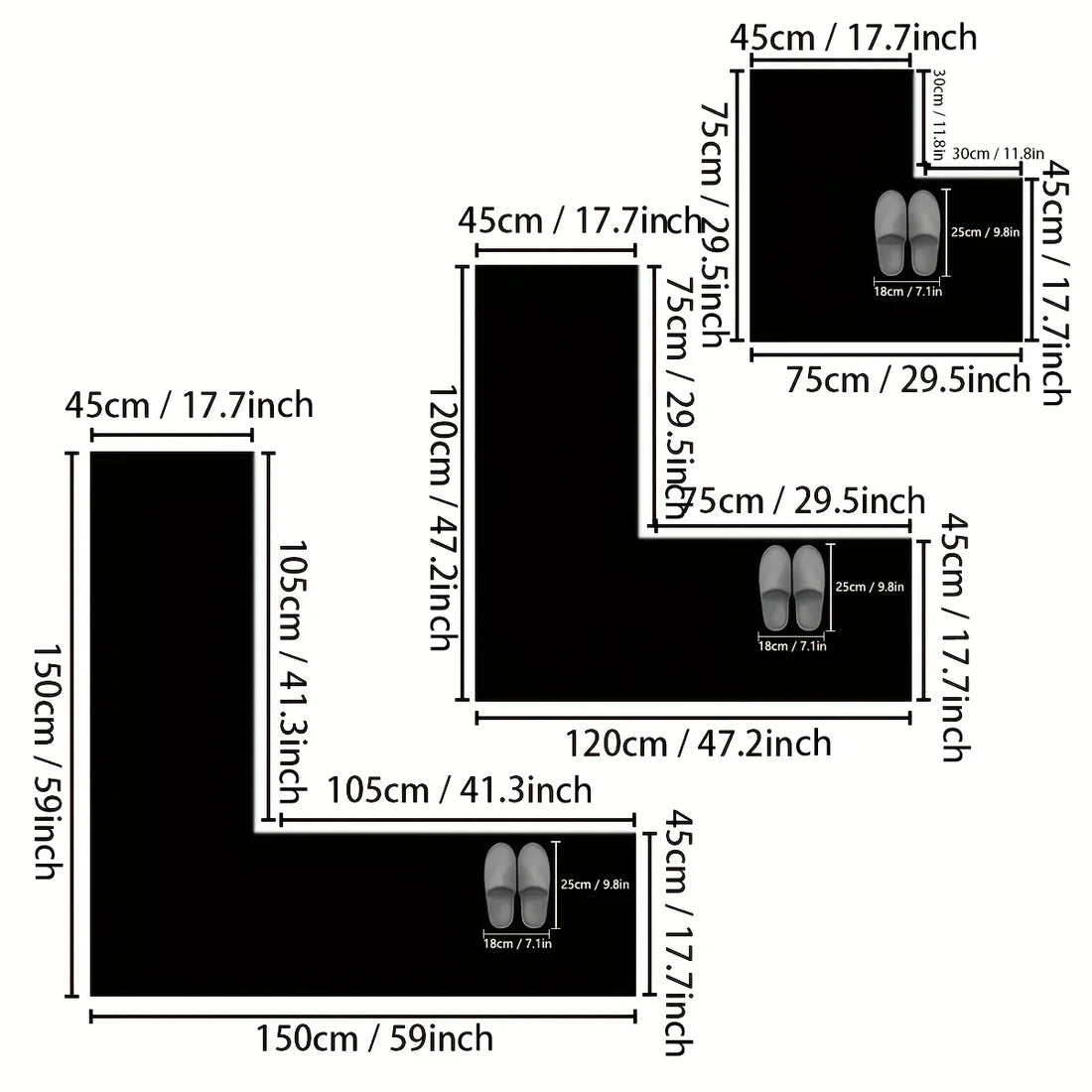 Bedruckter Küchen-Eckläufer in L-Form für Eckküche und Küchenzeile – 75 × 75 × 45 bis 150 × 150 × 45 cm, saugfähig, rutschfest, Grau oder Aprikose