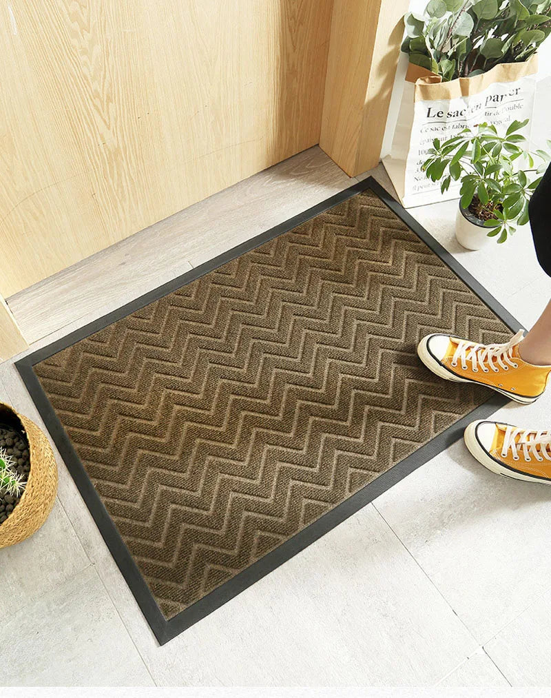 Gestreifte Fußmatte für Eingangstür, Balkon und Küche – 45 × 75 oder 60 × 90 cm, rutschfest, zuschneidbar, leicht zu reinigen, Dunkelgrau oder Braun