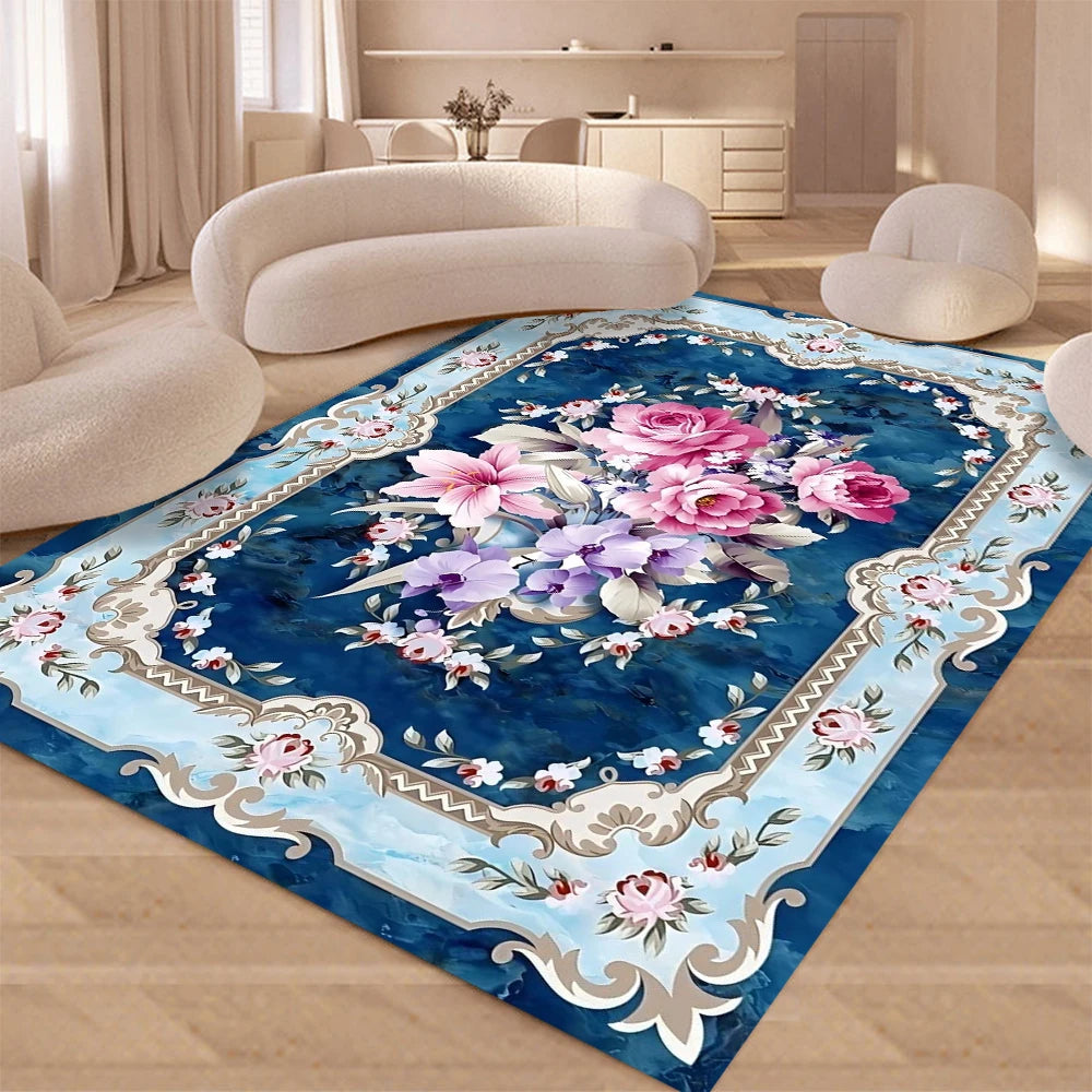 Teppich mit Retro-Blumenmuster im europäischen Stil für Wohnzimmer, Schlafzimmer und Ankleide – 40 × 60 bis 120 × 160 cm, rutschfest, 7 Motive
