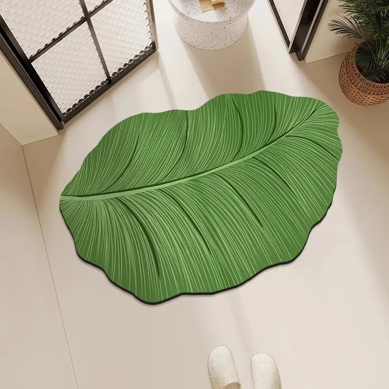 Saugfähige Badematte in grüner Blattform für das Badezimmer – 40 × 60 oder 50 × 80 cm, schnell trocknend, schmutzabweisend, rutschfest, 10 Motive