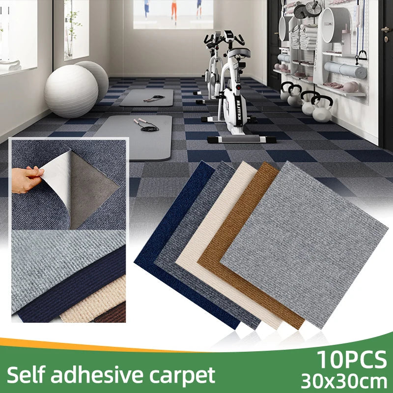 Selbstklebende Teppichfliesen im 10er-Set zum Abziehen und Aufkleben für Wohnzimmer und Schlafzimmer – je 30 × 30 cm, abnehmbar, EVA-Rücken, 6 Farben