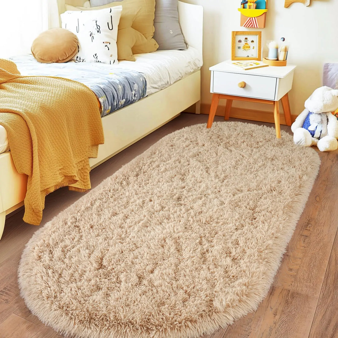 Ovaler Plüschteppich in Batik-Optik für Schlafzimmer, Kinderzimmer und Wohnzimmer – 40 × 60 bis 160 × 230 cm, ca. 4 cm Flor, rutschfest, 10 Farben