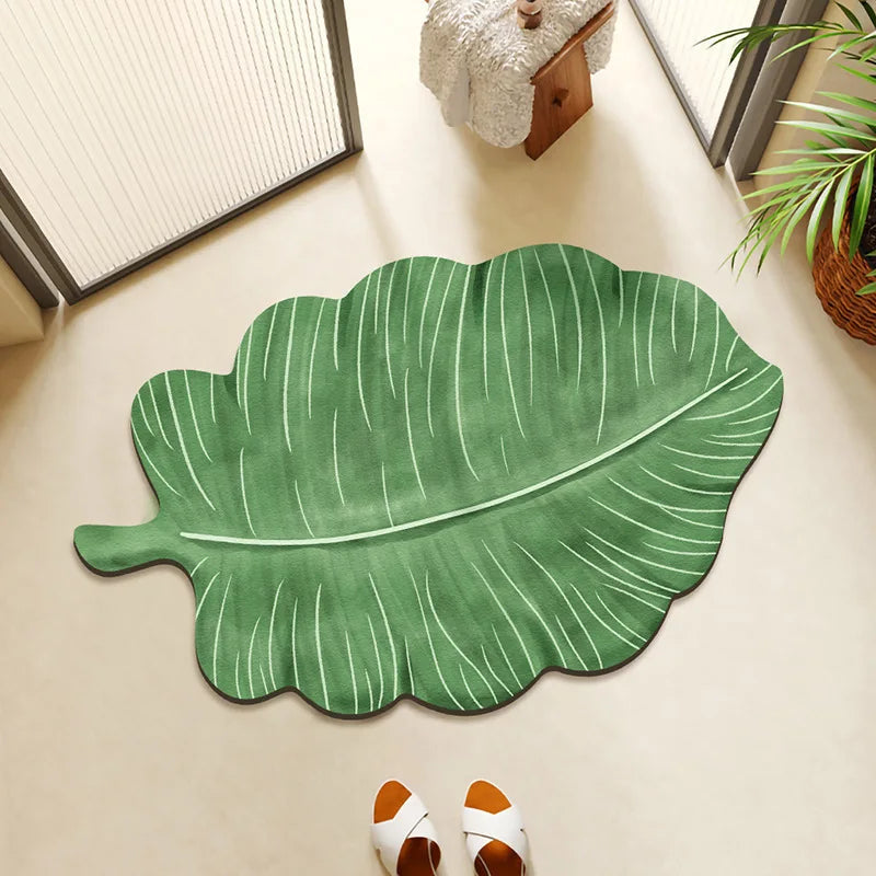 Saugfähige Badematte in grüner Blattform für das Badezimmer – 40 × 60 oder 50 × 80 cm, schnell trocknend, schmutzabweisend, rutschfest, 10 Motive