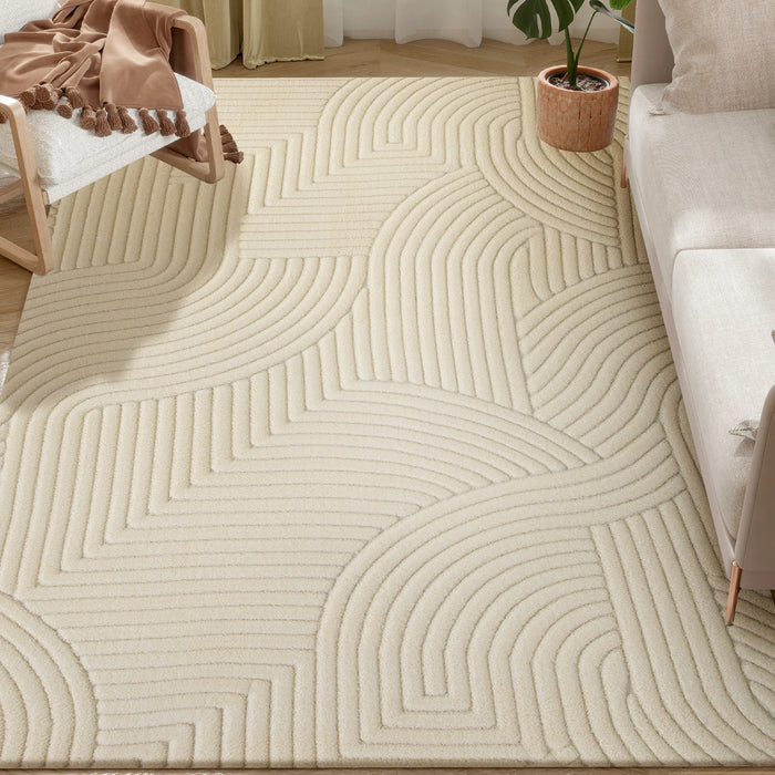 Kurzflor-Teppich mit geometrischem Reliefmuster im modernen Stil für Wohnzimmer und Schlafzimmer – 160 × 120 cm, Jacquard, rutschfest, 2 Farben