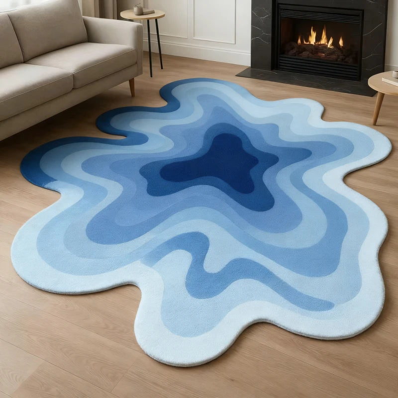 Bunter Teppich in Dopamin-Farben mit abstraktem Wellenmotiv für Schlafzimmer und Wohnzimmer – 80 × 80 bis 300 × 300 cm, unregelmäßige Form, 11 Motive