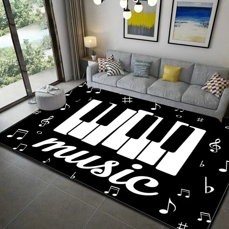 Teppich mit Musik-Motiv aus Klavier und Noten für Wohnzimmer, Schlafzimmer und Flur – 40 × 60 bis 120 × 160 cm, rechteckig, rutschfest, 21 Motive