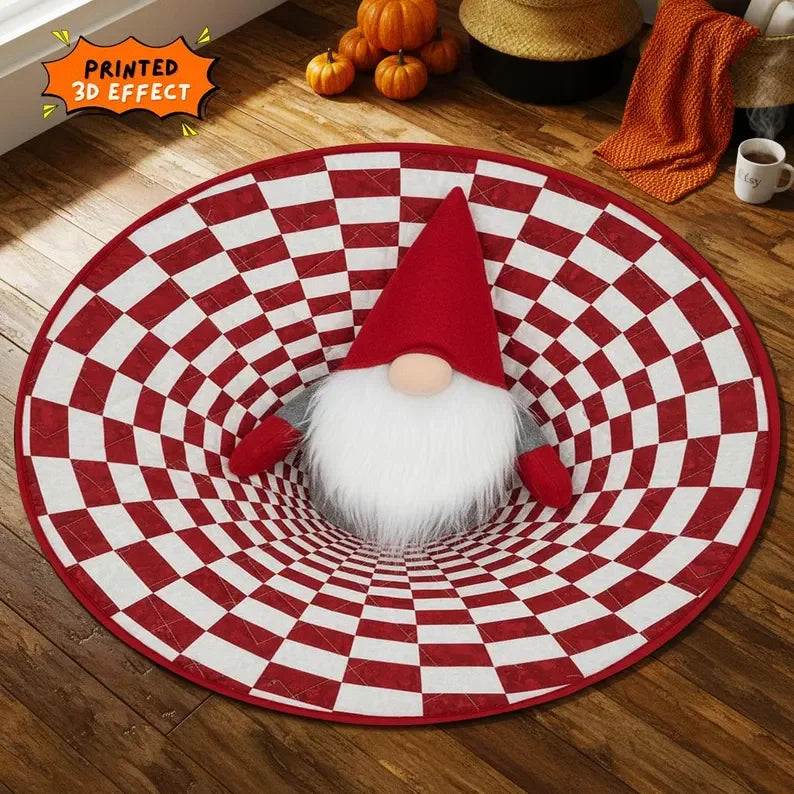 Runder Weihnachtsteppich mit Wichtel in 3D-Optik für Wohnzimmer und Haustür – Ø 40 bis 120 cm, Flanell, rutschfest, waschbar, 6 Motive