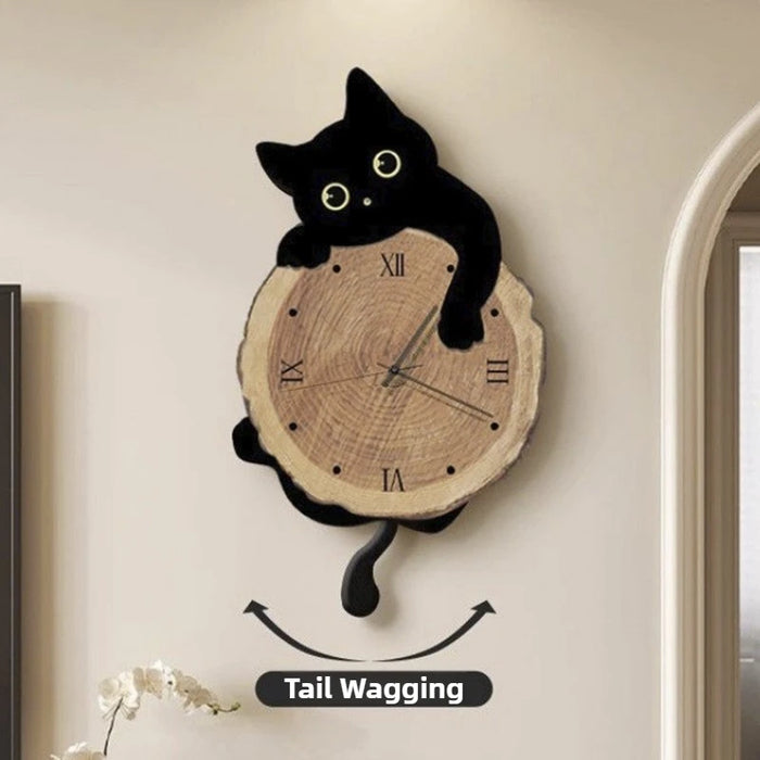 Cartoon-Katzen-Wanduhr mit schwingendem Schwanz für Wohnzimmer, Schlafzimmer und Arbeitszimmer – 29 × 51 cm, lautlos, 3 Katzenmotive