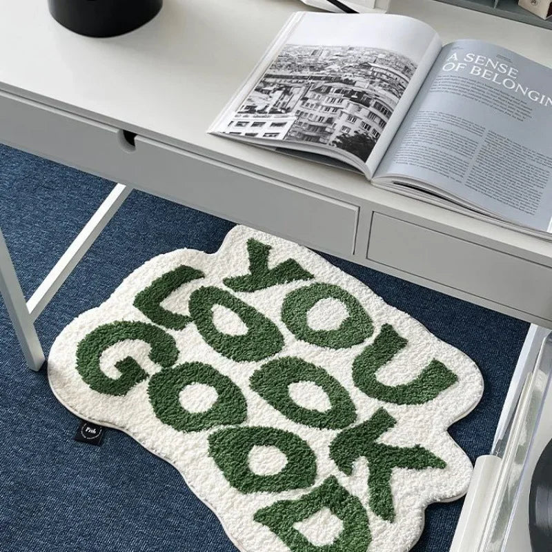 Unregelmäßig geformter Teppich mit Buchstaben-Motiv aus Kaschmirimitat für Schlafzimmer und Eingang – 40 × 60 oder 50 × 80 cm, weich, rutschfest