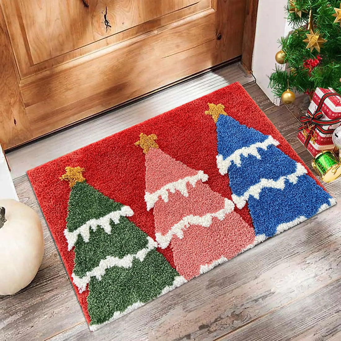 Weihnachtliche Fußmatte mit Weihnachtsmann- und Festmotiven für Haustür und Eingang – 40 × 60 cm, beflockt, rutschfest, farbbeständig, 6 Motive