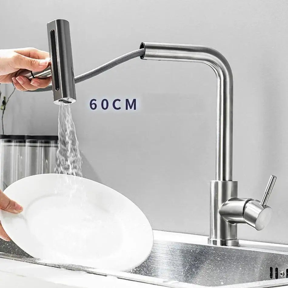 Ausziehbare Küchenarmatur aus Edelstahl 304 mit Schwenk-Sprühkopf für die Spüle – 360° drehbar, Wasserfall- und Brausestrahl, Einhebelmischer, Gold